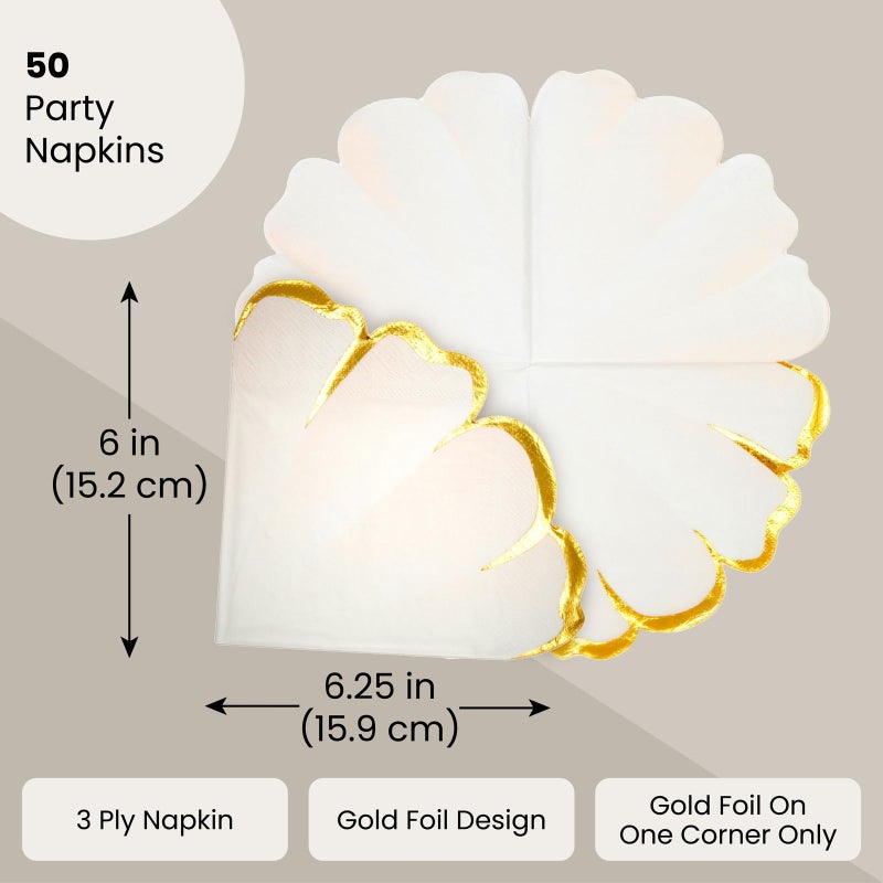BLUE PANDA Wedding Floral Paper Napkins Pink & Gold - 50 Count, 6.25 x 6 in, 3-Ply Scalloped Edges - Disposable Party, Paper Dinner, Baby Shower & Passover Napkins - Absorbent & Tear-Resistant - Image 2